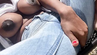 babe Black Piss into her Blue Jeans inside the Sun