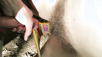 CUM INTO MY UNDERWEAR INTO OUTDOORS on Hiking Trail - Cummybush Pulls up her Underwear Filled with STICKY CUM