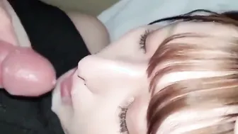 A Humongous Amount of Rich Semen Bukkake on the Face of a Super Sexy cunt with mouth