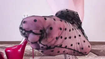 Red High Heels African Polka do t Socks and Bare Foot
