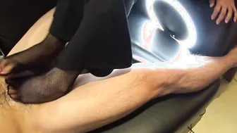 Devils Pedicure with Red Nail Polish Cum on African Fishnet Tights(side Webcam)