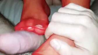 two Footjobs while Showing off Good Vagina