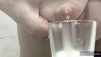 Hot Milf Drained her Titties with Milk and Drank