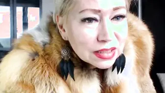 hot babe Russian mom bimbo into a fur coat and