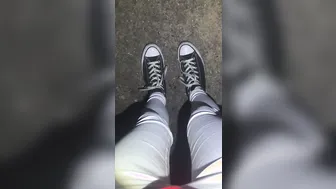 point of view chick Desperately Soaks White Jeans Outdoors