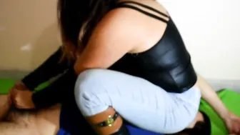 FULL SEX TAPE Queening Hand Job with Cum into Leather Ride Boots