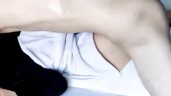 Panda cunt with mouth enjoys bamboo stick