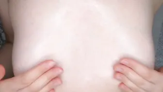 Titties Dark Haired Grind Nipples with Oil and Plays with them