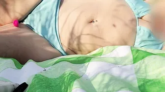 Risky Public Sunbathing with Toy - trying not to Squirm - Older British Amateur mom