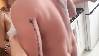 While my Wifey was Cooking Dinner I went up and Banged her inside the Kitchen