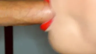 Close up Red Lipstick Head - Huge Oral Cummed