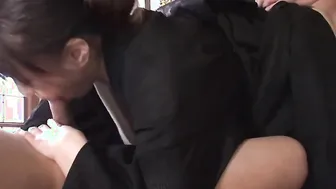 Japanese goddess getting gangbanged inside her dojo