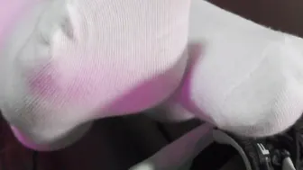 Warm-up inside Sneakers and White Socks Showing Off