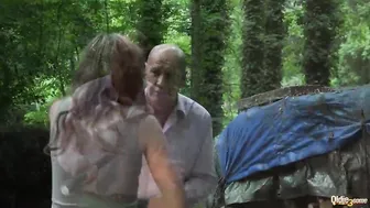 Grandpa and two girls caught and screwed inside mature young
