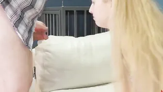 Blonde chokes on masters rough penis