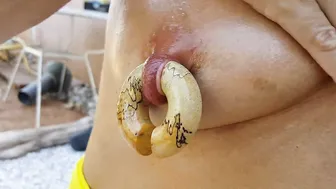 Nippleringlover Inserting Big Nipple Rings Intense Spread Nipple Piercings Outdoor Pierced Boobs