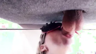 Jerking and sucking off cock on the milking board drinking cum