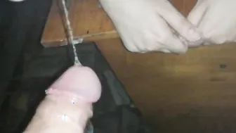 Slobbery oral sex lying on the table