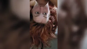 Red Head Getting her Throat Fuck while Upside down