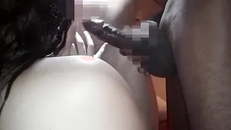 Wifey sucking off penis monster and smiling at hubby