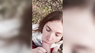 Schoolgirl into the woods give a head and fucks