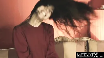 Hot dark hair rocks out as she masturbates to a loud