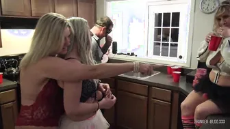 Swinger housewives eating fat dicks at amateur group sex