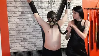 Having Fun with slaves inside a gas mask