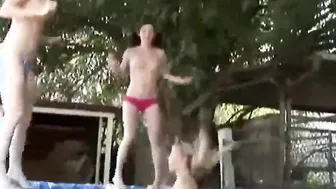 Trampoline porn video – Texas Twins with her friend masturbates inside farm