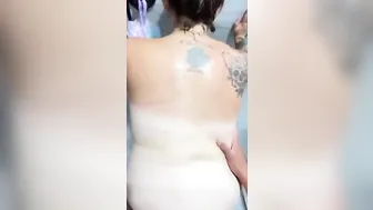 Cumming on wifes face after fucking her into the shower