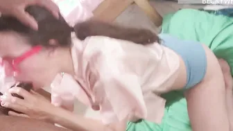 SEXY NERDY CUNT WITH MOUTH GULPS DOWN a THICK LOAD