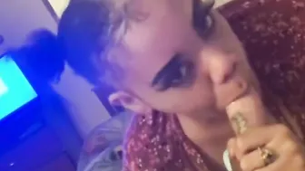 This bimbos Sucking Off my Inked Penis and Can’t Fit it inside her Mouth