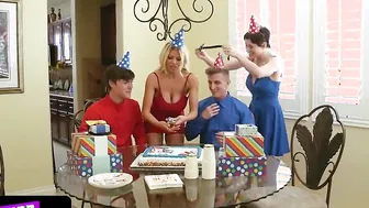 Amazing Milfs inside Mini Dresses Decide to Set up a Swap Surprise for their Step Sons Birthdays