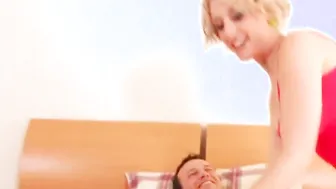 Filthy dominas pegging submissive boyfriend into naughty group