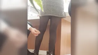 Hot Secretary into Mini Skirt and Ebony Tights+Groping