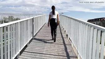 Public Show porn video – Dark Hair bimbo w leather pants showing her booty into outdoor