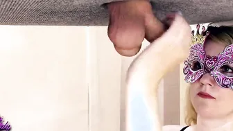 Bimbo jerks off on the milking board and blows nuts and getting