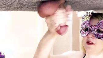 Bimbo jerks off on the milking board and blows nuts and getting