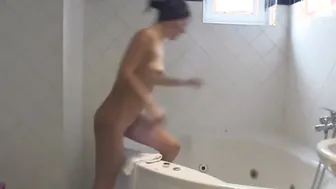 Dark Hair gf is rides dick after shower