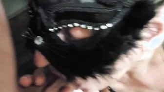 Goddess cougar Vagina Cat inside Leather Fetish Corset Sucks Rough Dick