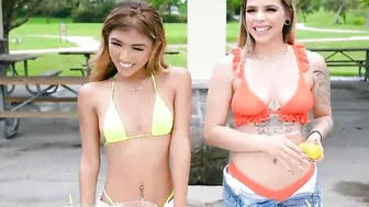 Stud inviting these babes in his place for some sexsual fun