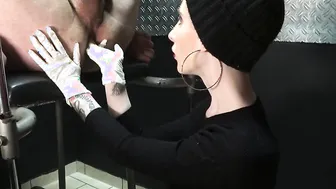 Finger Bang his pure booty into medical gloves