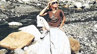 goddess Blonde milf Smokes Outside inside Nature between Mountains