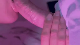 Close-up head with cum into mouth and swallowing