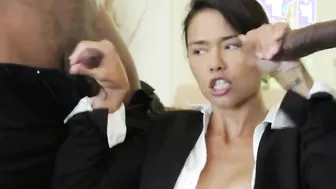 Deepthroating mom spitroasted into interracial anal threeway