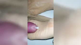 Cum on her tights foot