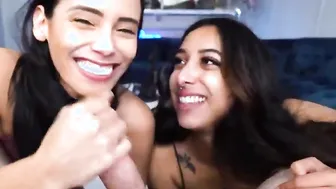 Hispanic girlfriends milking my gigantic dick on movie