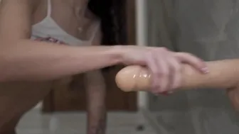 Inked Bombshell Blows Lollipop Riding Vibrator and Fucks herself to Powerful Orgasm