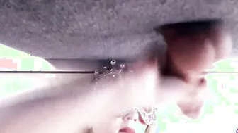 Blonde blows cock with nuts on the milking board and getting cum