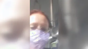 Red Head Hoe cougar Touches Twat on Outdoor Bus